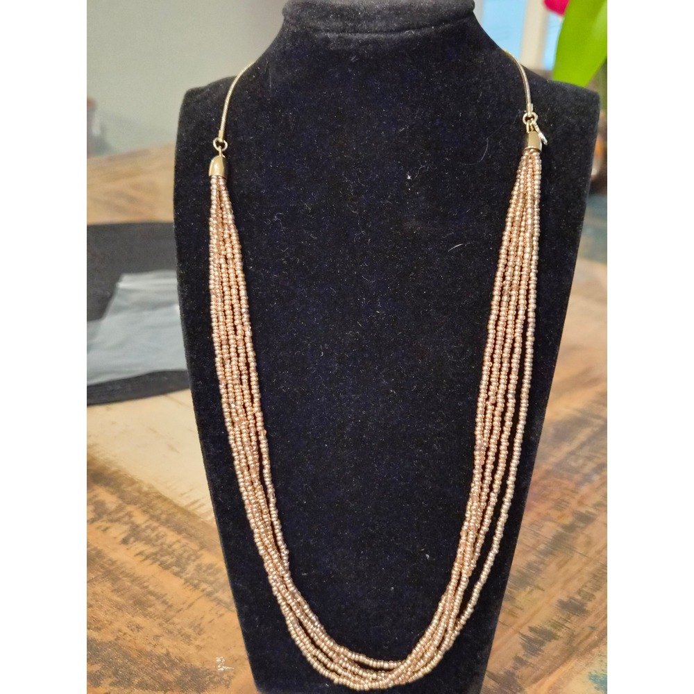 Loft‎ Gold Multi Strand Seed Bead Bolo Adjustable Necklace Layered Bib